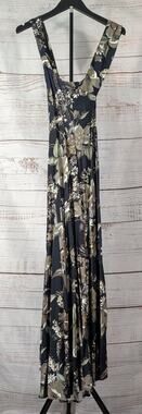Vintage All That Jazz Maxi Dress Black Olive Floral Rayon 90s Whimsigoth Goth
